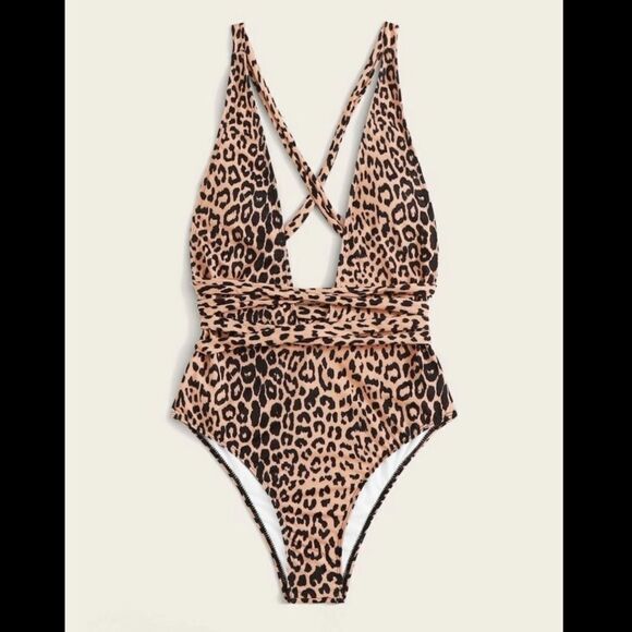 Leopard Criss Cross One Piece Swimsuit - Picture 4 of 8